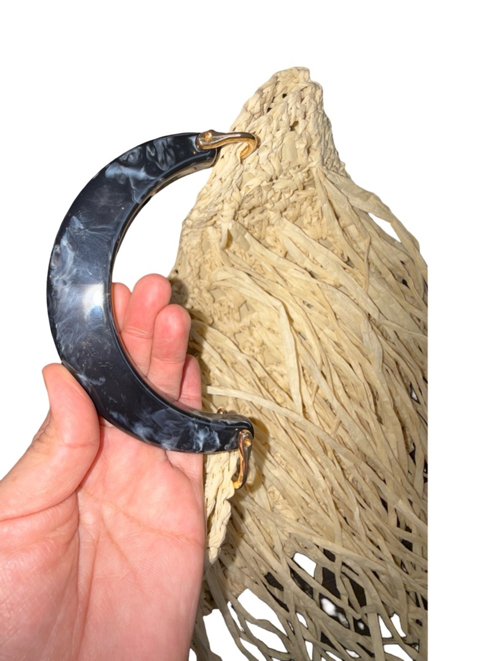 Natural Straw Fringe Tote with Black Handle - Picture 8 of 16